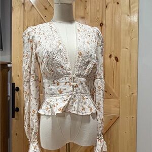 Reformation Floral Lace-Trimmed Blouse size 4